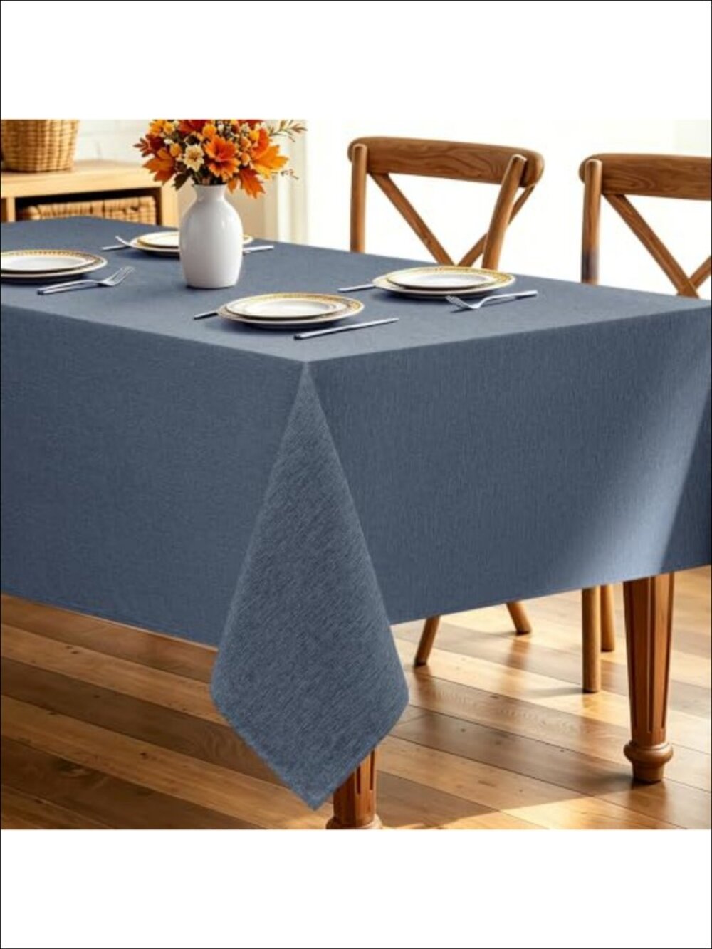 Faux Linen Farmhouse Tablecloth 60x104 Waterproof Washable Rectangle Dining